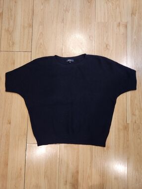 Quince Lightweight Cotton Cashmere Link-Stitch Dolman Sweater Black Size S